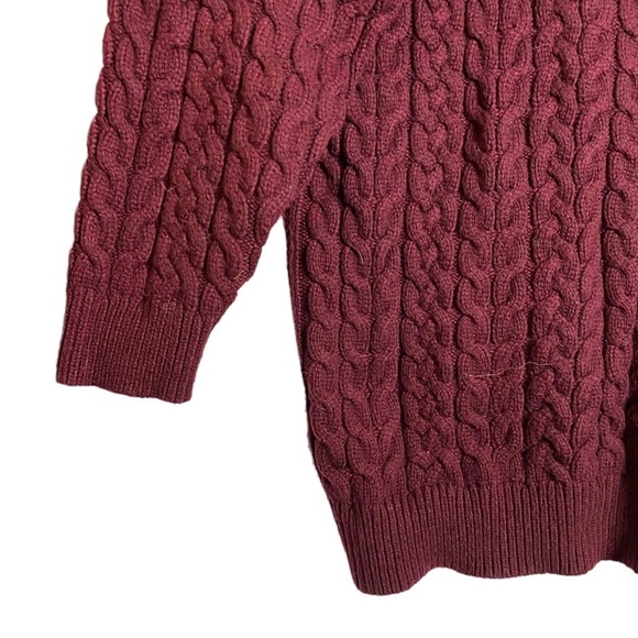 Zara Burgundy Oversized Chunky Cable Knit Sweater V Neck Small - Picture 8 of 14